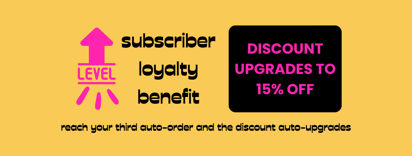 Level up your subscription with the subscriber loyalty benefit. Reach your third auto-order and the discount automatically upgrades to 15% off.