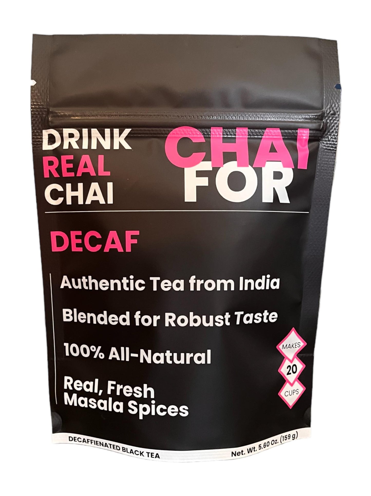 Decaf Chai Packaging showing special features of the chai.